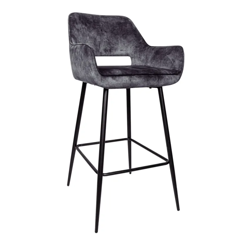 Shop Nu Fallon Velvet Anthracite Bar Stool Black Metal Leg (set of 2)