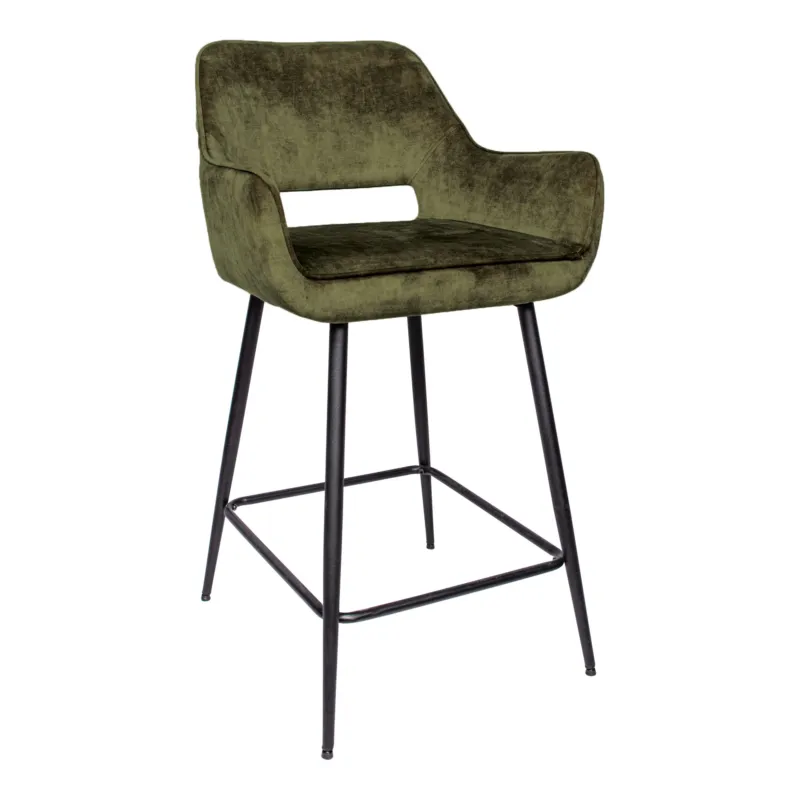 Koop Online Fal LOW Velvet Green Bar Stool Black Metal Leg KD (set of 2)