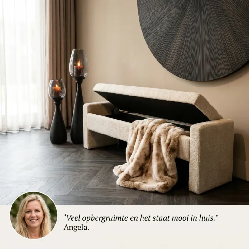 Sidney Opbergbank 160 cm – Bank met Opbergruimte (Cream & Stone) Aanbieding