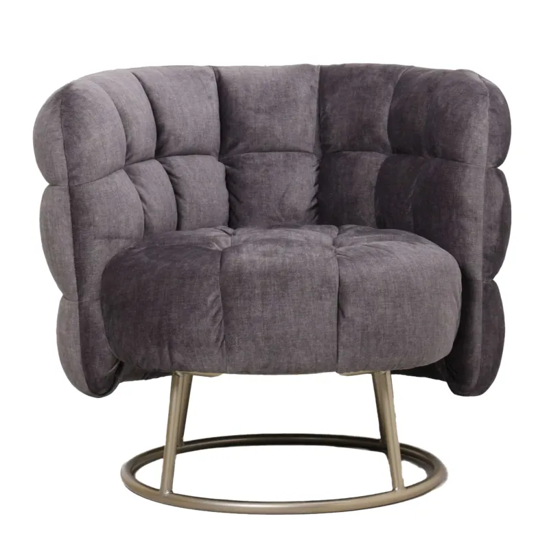 Fluffy Grey Fauteuil Vogue 16 Graphite Gold Base Betrouwbaar
