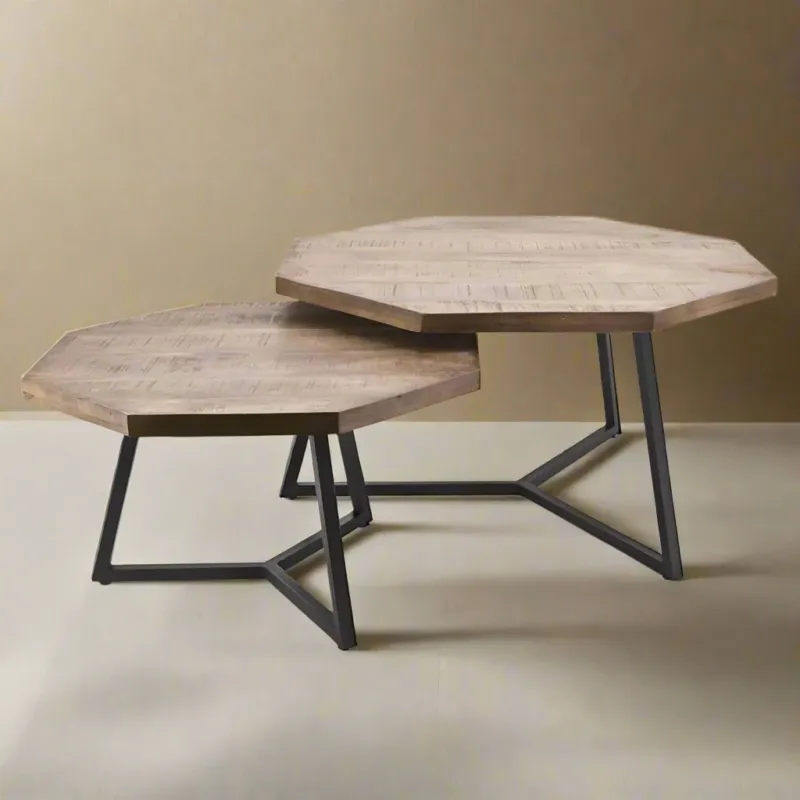 Salontafel Octagon | Bruin Mangohout | Set van 2 Betaalbaar