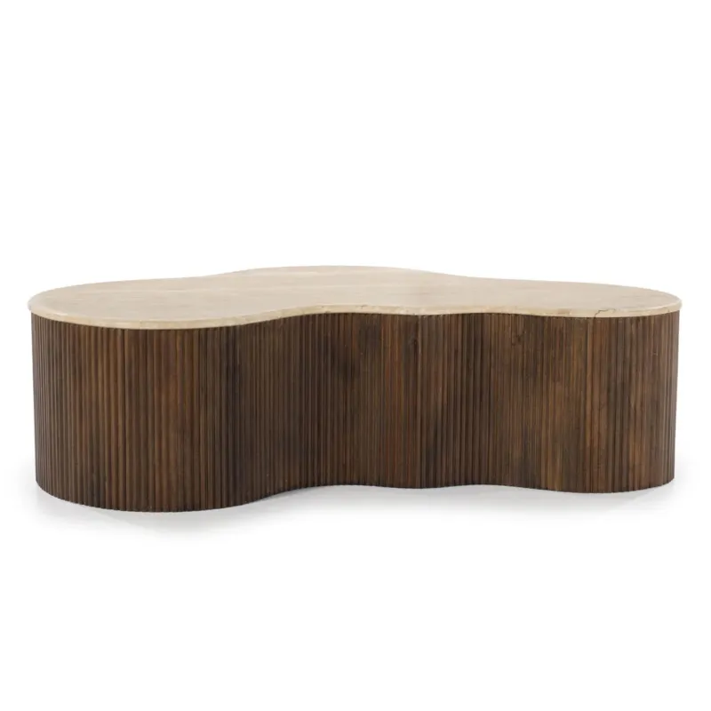 Salontafel Mari – mangohout & travertin bruin 129x84x36cm Merkproduct