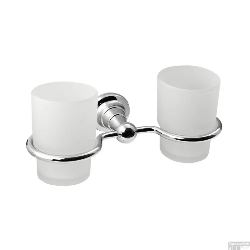 Koop Online Dubbele Bekerhouder Sapho Diamond Hangend Chroom / Melkglas
