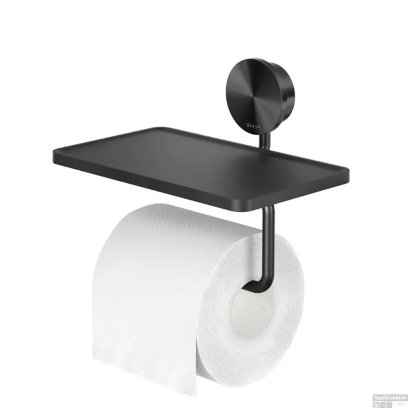 Hoge Kwaliteit Toiletrolhouder met Planchet Geesa Opal Zwart Metaal Geborsteld