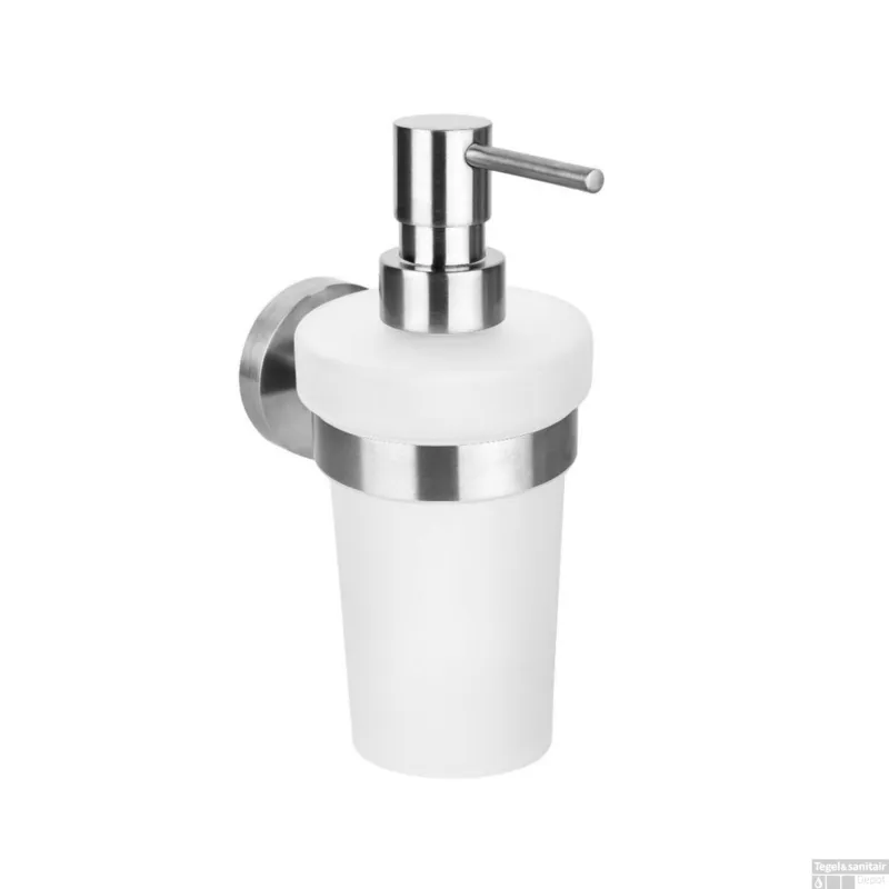 Direct Verzonden Zeepdispenser Sapho X-Steel Hangend 230 ML Geborsteld RVS / Melkglas