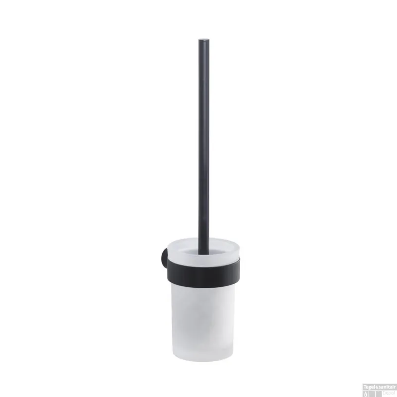 Actieprijs Toiletborstelhouder Sapho Pirenei Hangend 8.5x37.9 cm Mat Zwart / Satijnglas