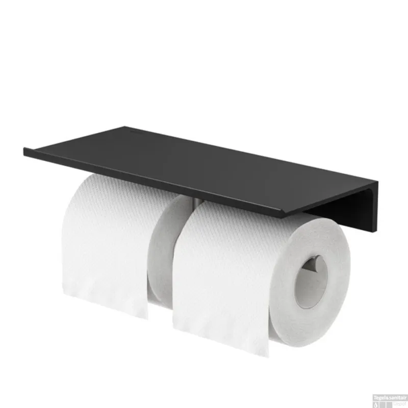Betrouwbaar Planchet met Toiletrolhouder Zonder Klep Dubbel Geesa Leev 28 cm Geborsteld RVS Zwart