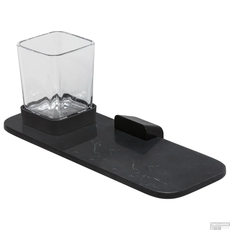 Glashouder Met Planchet Geesa Shift Zwart Met Marmerlook Direct Beschikbaar