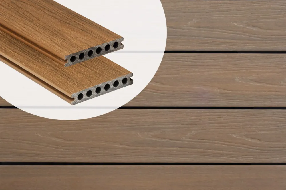 Populair Vlonderplank Composiet Holkamer PuraShield Teak 2.3 x 13.8 cm Voor Clips - 400 cm