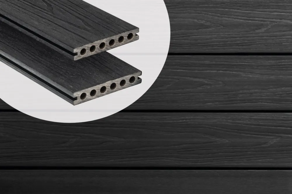 Vlonderplank Composiet Holkamer PuraShield Ebony Black 2.3 x 13.8 cm Voor Clips - 300 cm Op = Op