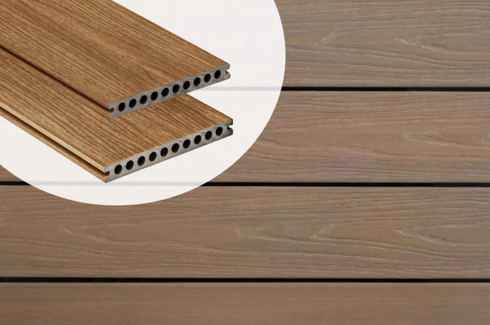 Vlonderplank Composiet Holkamer PuraShield Teak 2.3 x 21.0 x cm Voor Clips - Extra Breed - 500 cm Lage Kosten