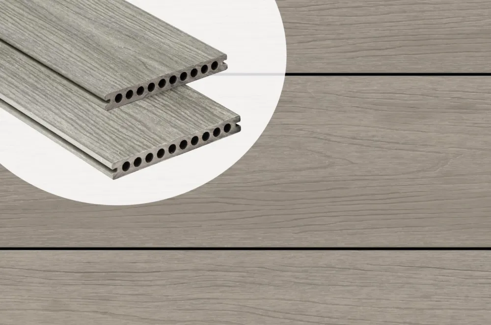 Vlonderplank Composiet Holkamer PuraShield Light Grey 2.3 x 21.0 cm Voor Clips - Extra Breed - 300 cm Gecertificeerd