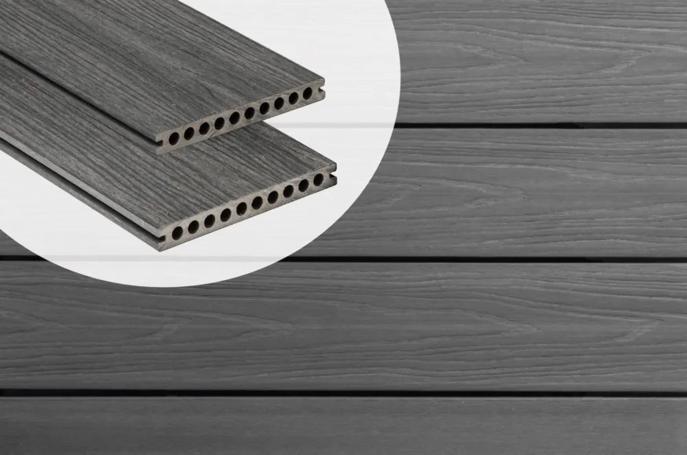 Veilige Betaling Vlonderplank Composiet Holkamer PuraShield Dark Grey 2.3 x 21.0 cm Voor Clips - Extra Breed - 300 cm