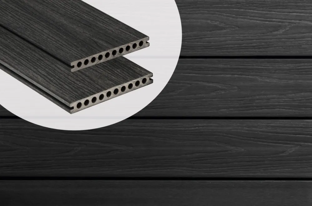 Vlonderplank Composiet Holkamer PuraShield Ebony Black 2.3 x 21.0 cm Voor Clips - Extra Breed - 300 cm Gecertificeerd