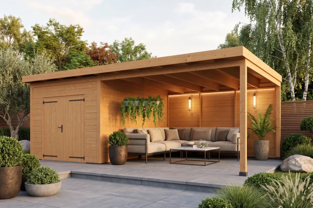 Betaalbaar DHZ overkapping met berging Porta 700x400x262cm