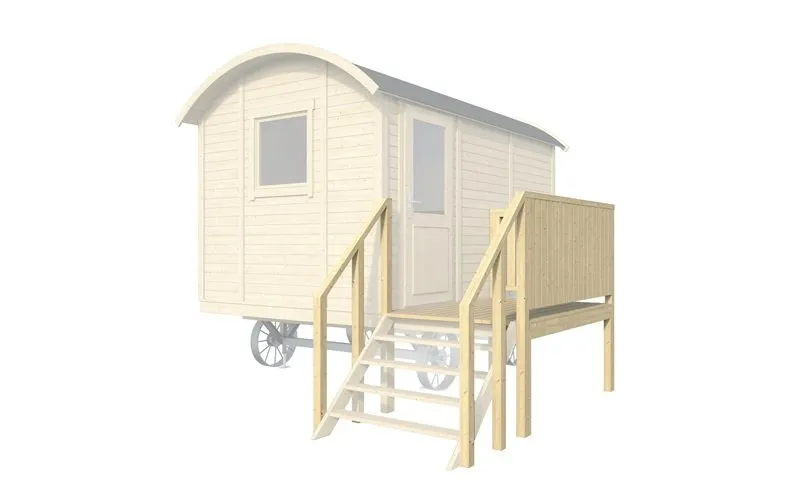 Weekendaanbieding LUXE veranda voor pipowagen 287x134x180cm met Zij-ingang
