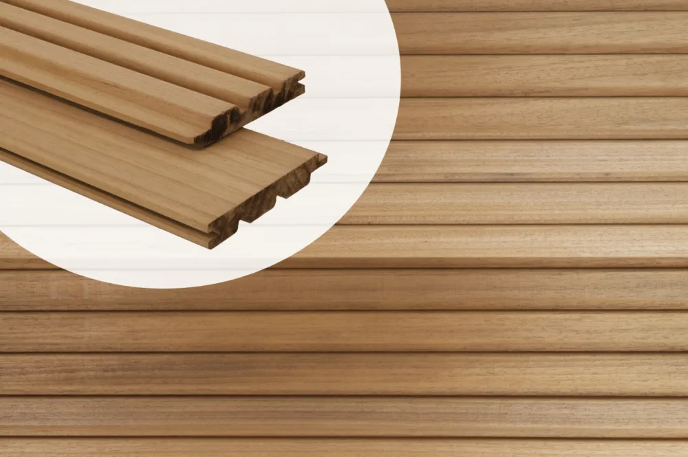 Schuttingplank Ayous deens rabat 14x2.1cm - triple blok profiel - 365 cm Betaalbaar