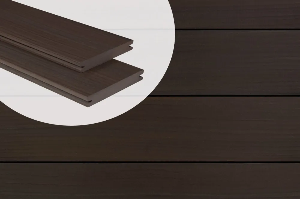 Vlonderplank Composiet Massief Relief 24 Easydeck 1.6 x 14.5 Fokus Chocolade Zwart - 400 cm Populair