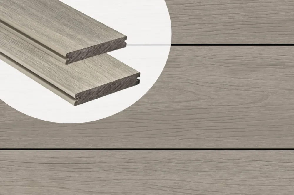 Vlonderplank Composiet Massief PuraShield Light Grey 2.3 x 13.8 cm Voor Clips - 400 cm Gecertificeerd