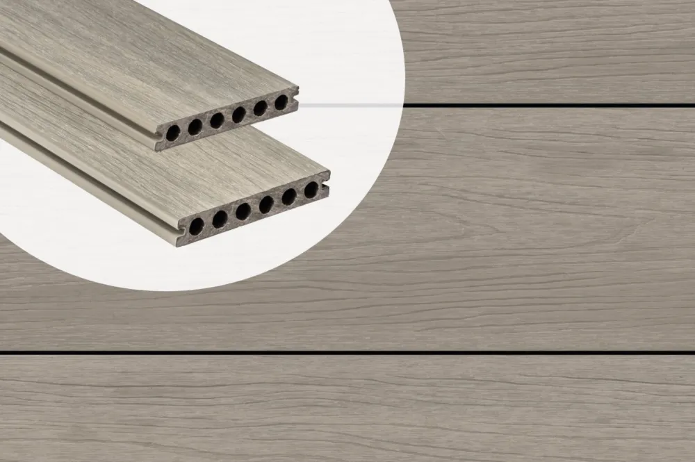 Meest Verkocht Vlonderplank Composiet Holkamer PuraShield Light Grey 2.3 x 13.8 Voor Clips - 500 cm