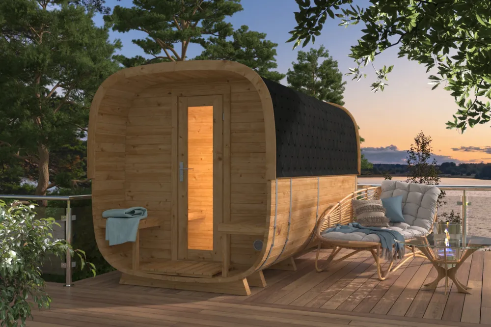 Direct Verzonden Sauna Cube Rovaniemi Thermowood 219x390cm - Wanddikte 38 mm