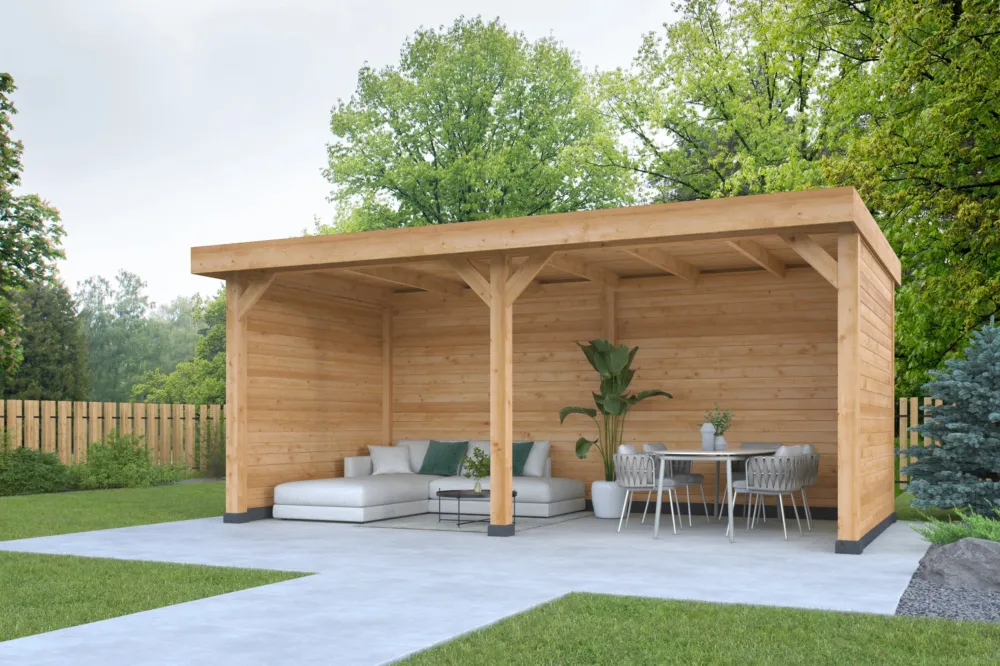 Overkapping Dalfsen Douglas 600x300cm - Blanke wanden Fijnbezaagd Exclusieve Aanbieding