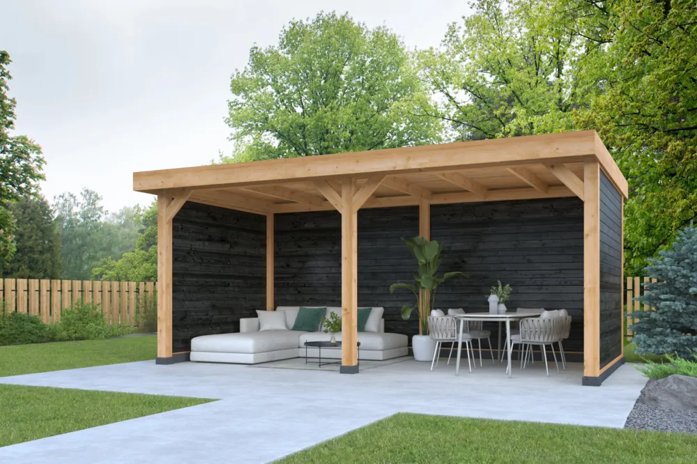 Direct Verzonden Overkapping Dalfsen Douglas 600x300x262cm - Zwarte wanden