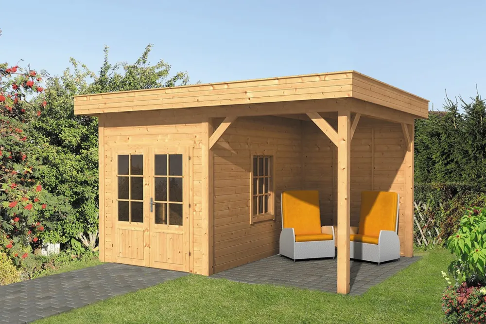Speciale Aanbieding Overkapping plat dak Oslo L Type 4 Douglas Geschaafd 478x380x272cm - Blanke Wanden
