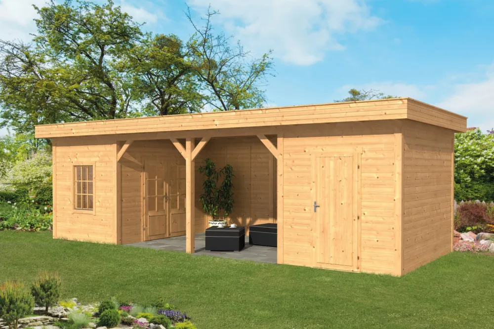 Overkapping plat dak Oslo L Type 12 Douglas Geschaafd 903x380x272cm - Blanke Wanden Betrouwbaar