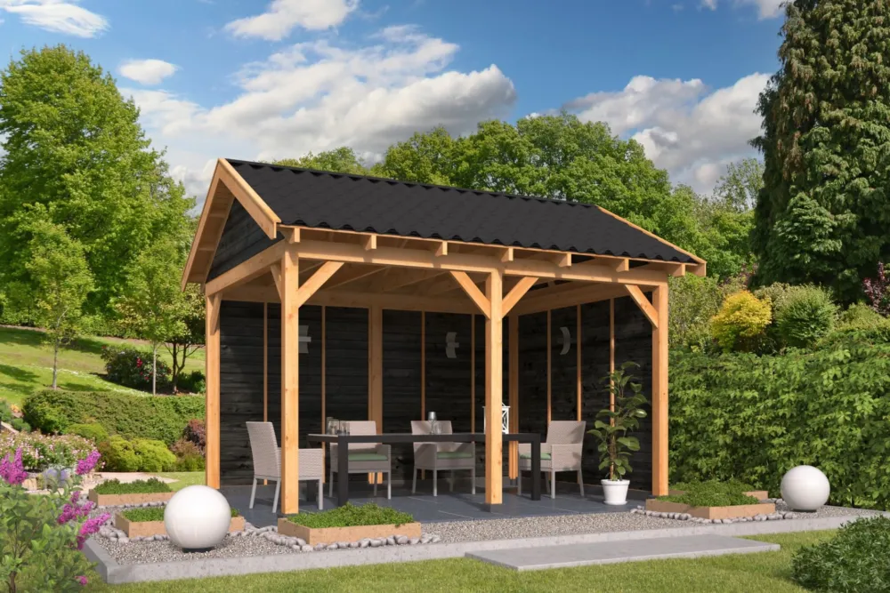 Overkapping Zadeldak Hamar L type 2 Douglas Geschaafd 478x395x348cm - Zwarte Wanden Favoriet