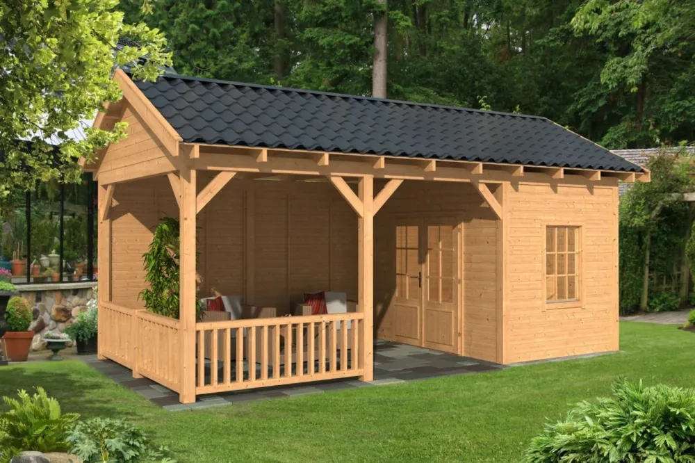 Overkapping Zadeldak Hamar L type 7 Douglas Geschaafd 690x395x348cm - Blanke Wanden Snelle Levering