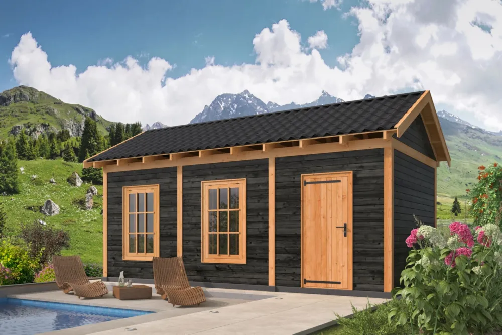 Overkapping Zadeldak Hamar L type 8 Douglas Geschaafd 690x395x348cm - Zwarte Wanden Hoge Kwaliteit
