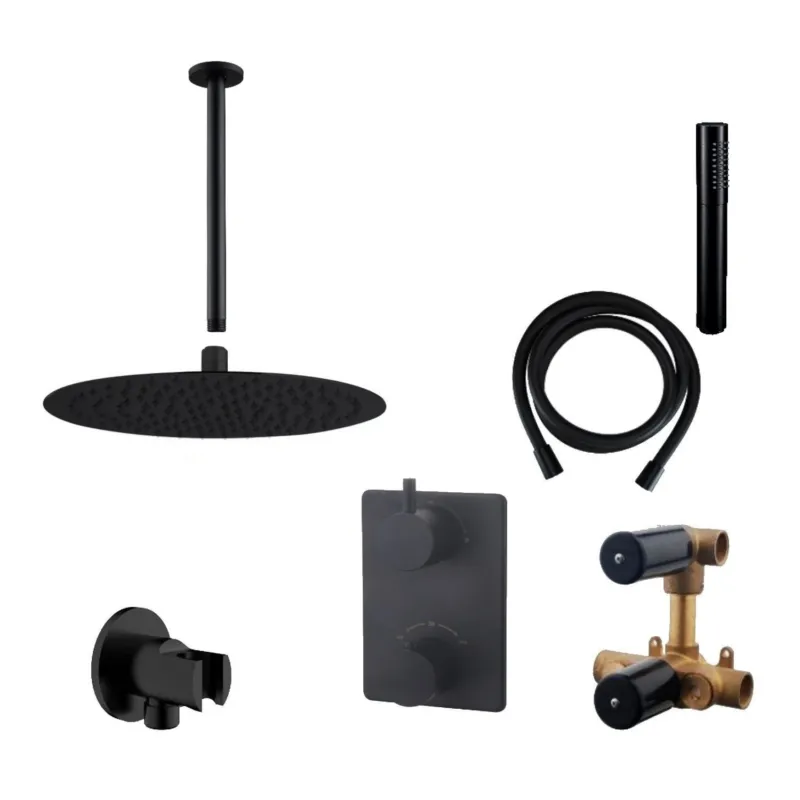Wiesbaden Inbouw Regendouche Set 06 Caral Plafonduitloop Mat Zwart Actieprijs