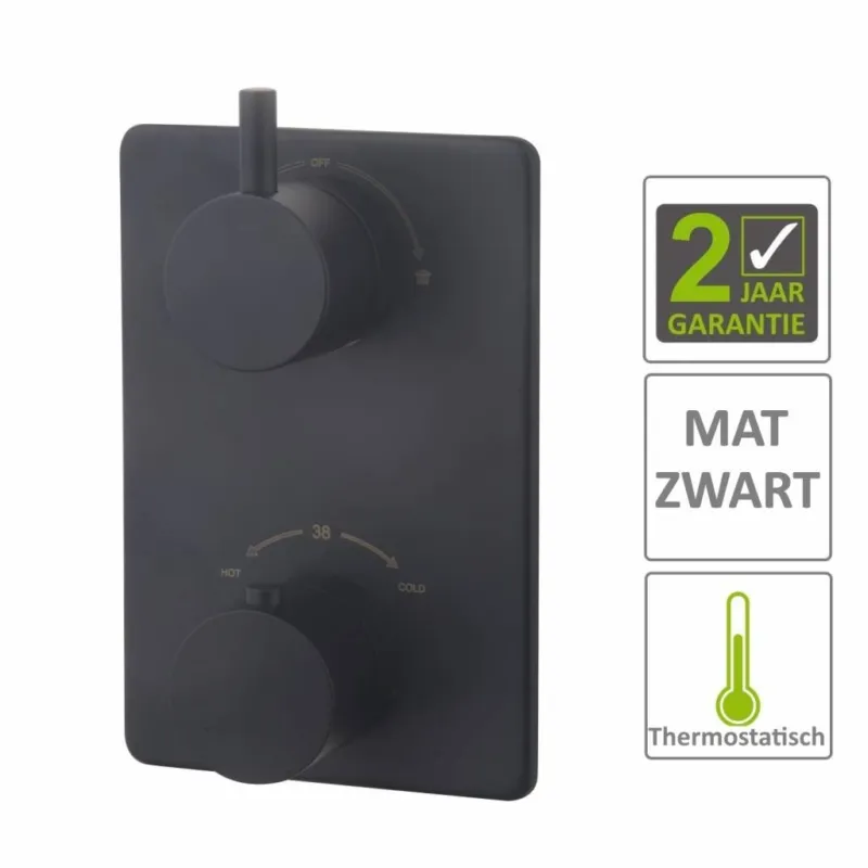 AQS Afbouwdeel Cemal Douche Thermostaat 2Weg Mat Zwart Alleen Vandaag