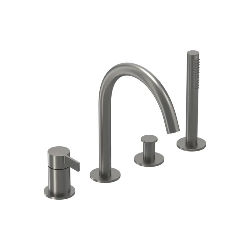 Badrandcombinatie IVY Pact 4-gats Mengkraan Met Uittrekbare Handdouche Draaibare Uitloop Geborsteld Metal Black PVD Korting
