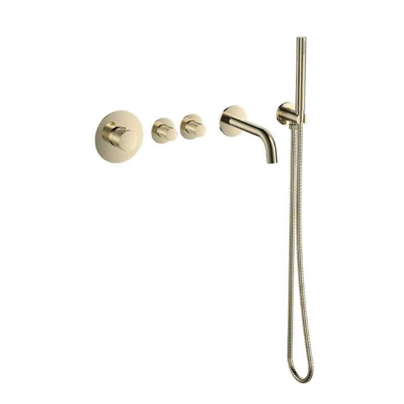Badset Inbouw Deluxe Sanilux Giles Met Box Thermostaat Geribbelde Knop Goud Geborsteld Actieprijs