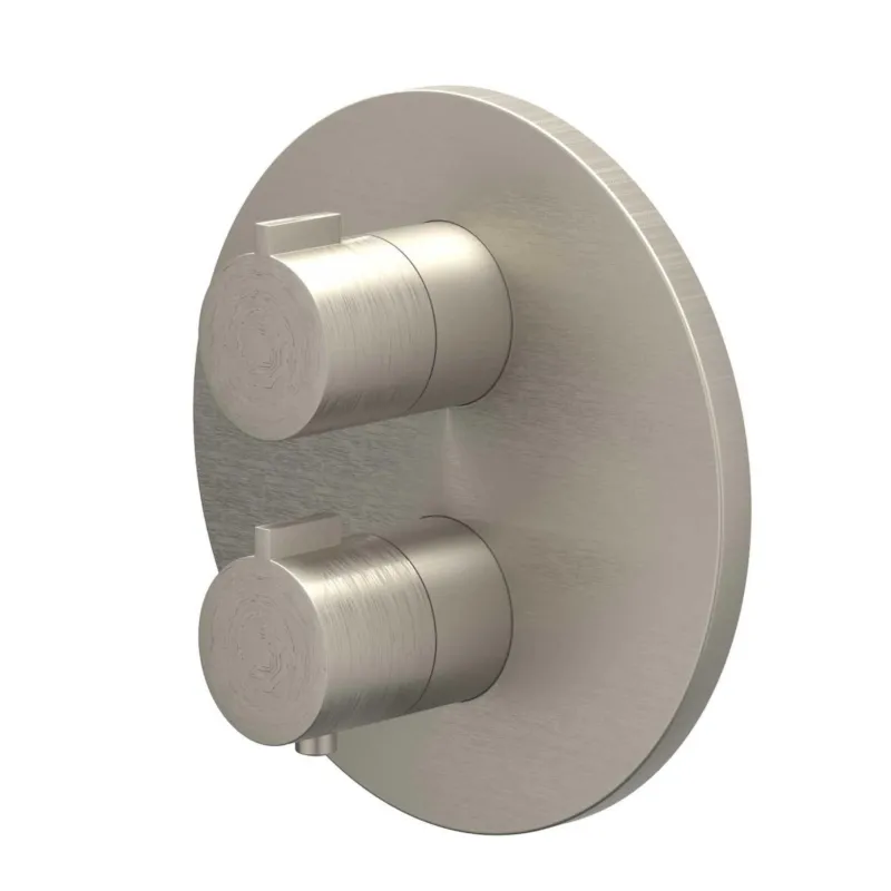 Afbouwdeel IVY Pact Inbouwthermostaat Symmetry 2-Weg Stop-Omstel Met Rond Rozet Geborsteld Nickel PVD Beperkte Voorraad