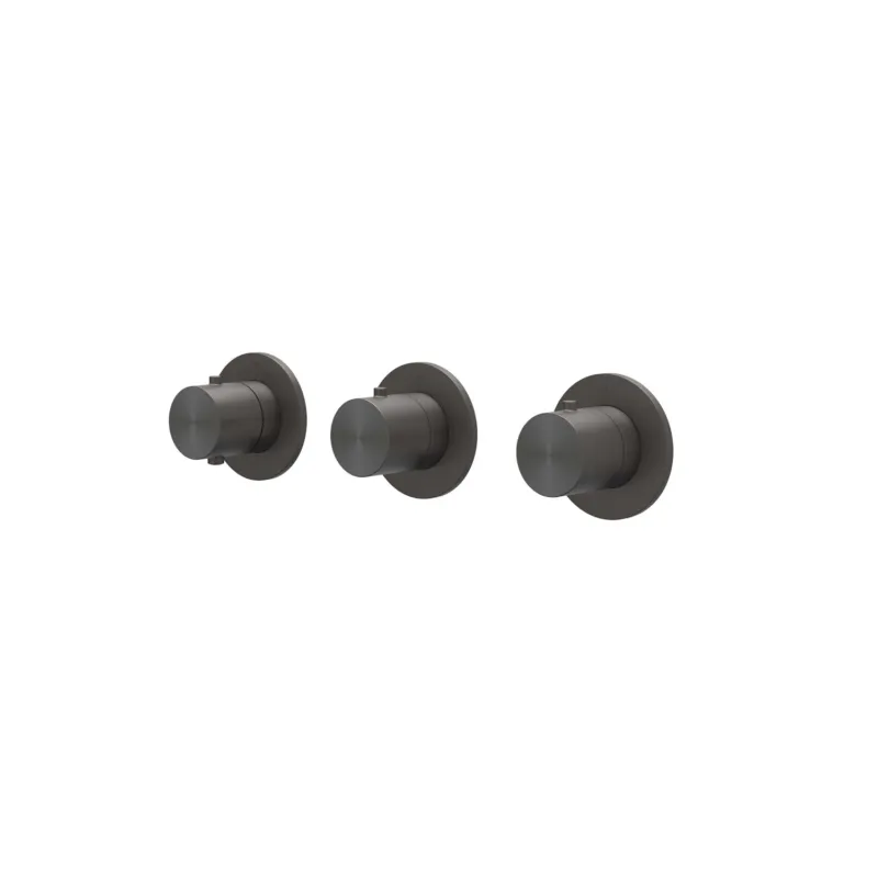 Afbouwdeel IVY Concord Inbouwthermostaat 2 Stopkranen Symmetry Met Ronde Rozetten RVS316 Geborsteld Carbon Black PVD Nieuw