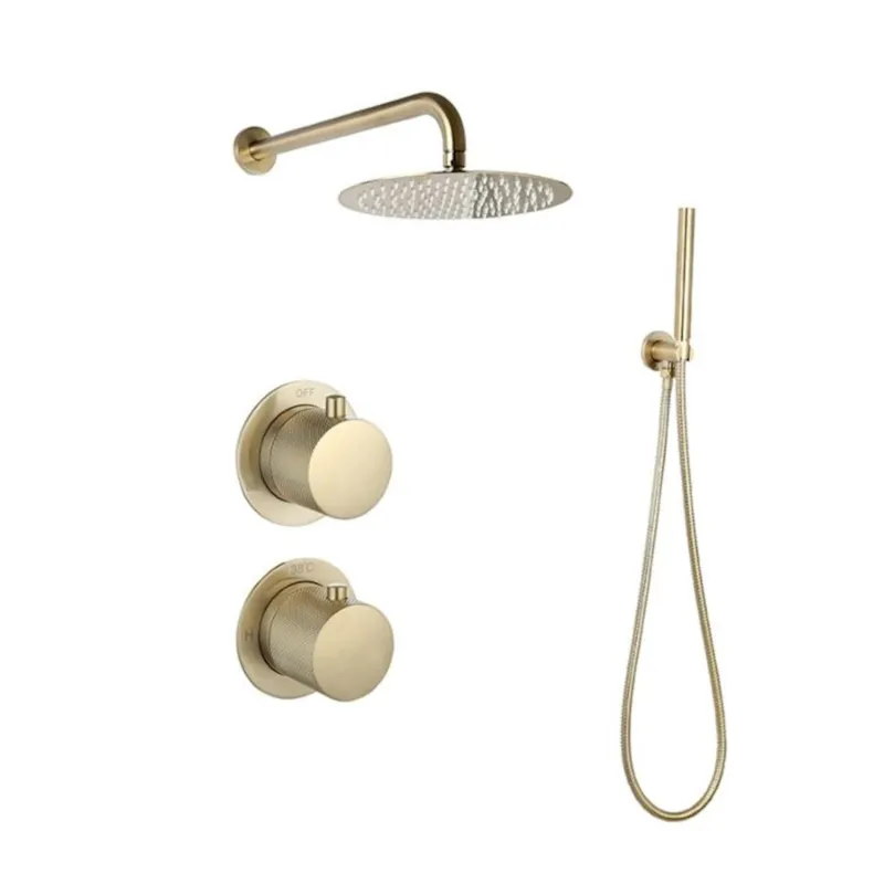 Regendoucheset Inbouw Sanilux Hops Met Box Thermostaat Douchekop 25 cm Met Geribbeld Knop Goud Geborsteld Weekendaanbieding