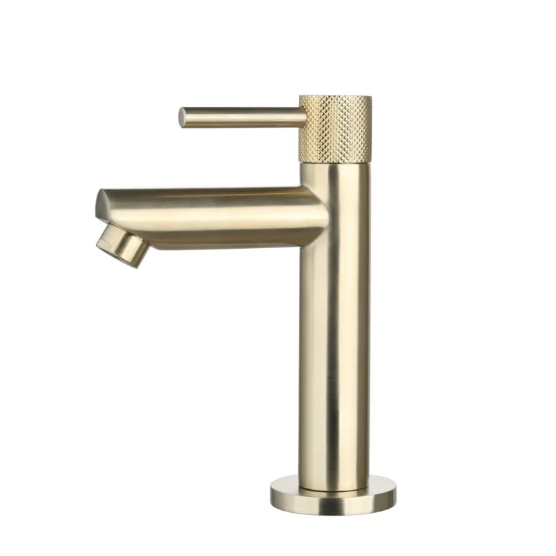 Populair Fonteinkraan Opbouw Sanilux Ribb Rond Met Geribbeld Knop Goud Geborsteld