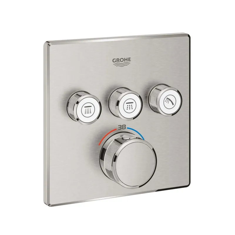 Inbouwkraan Grohe Grohtherm Smart Control Thermostaatkraan met 3-weg Omstelling Vierkant 4 Knop Supersteel Gratis Retour