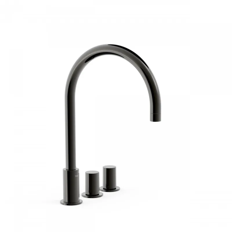 Aanbieding Badrandkraan Tres Study Exclusive Tweeknops Uitloop Gebogen 23 cm Metallic Zwart