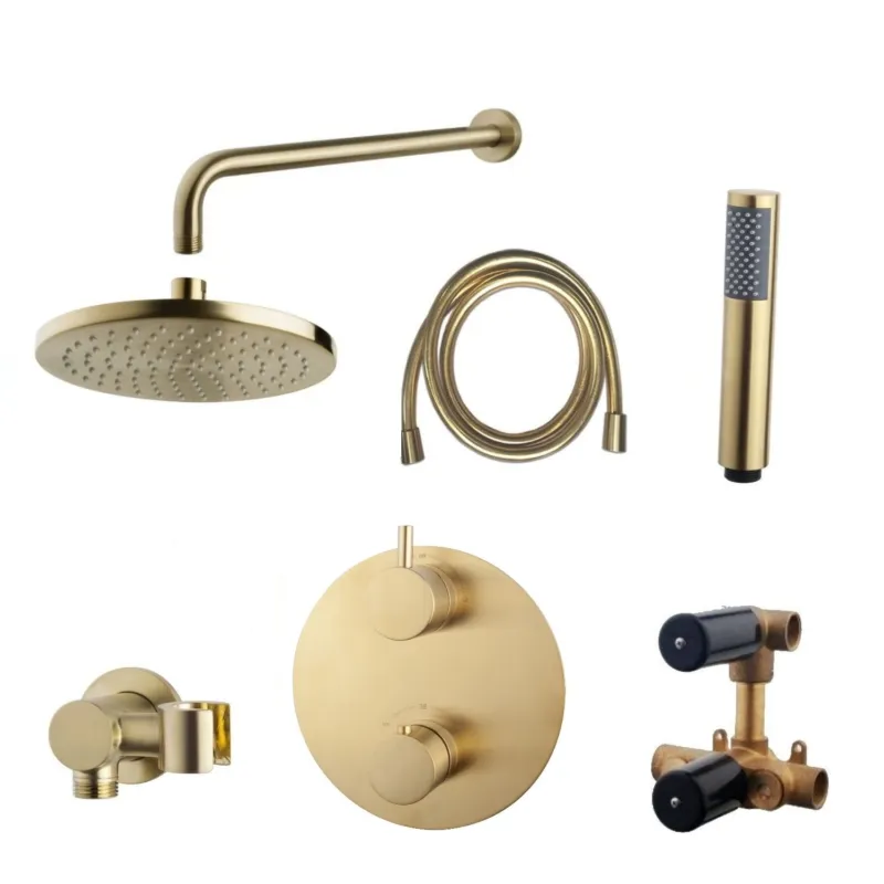 Lage Prijs Wiesbaden Inbouw Regendouche Set Caral Rond Muuruitloop Geborsteld Messing Goud PVD Coating