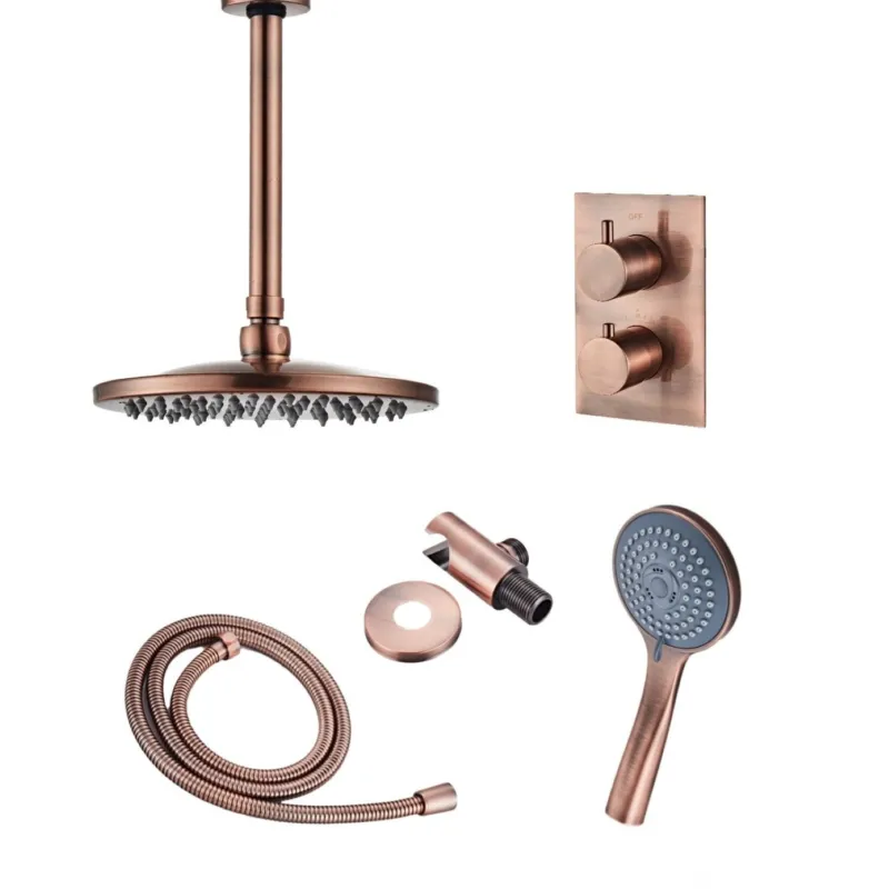 Inbouw Regendouche Set Boss & Wessing Copper met Plafonduitloop en 3 Standen Handdouche Geborsteld Koper 20 cm Beste Prijs