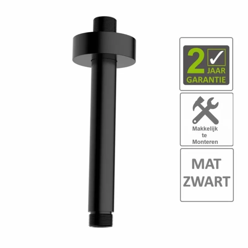 Hoge Kwaliteit AQS Douche-Arm Luxe Rond Plafondbevestiging 15 cm Mat Zwart