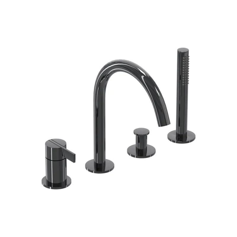 Badrandcombinatie IVY Pact 4-gats Mengkraan Met Uittrekbare Handdouche Draaibare Uitloop Zwart Chroom PVD Dagaanbieding