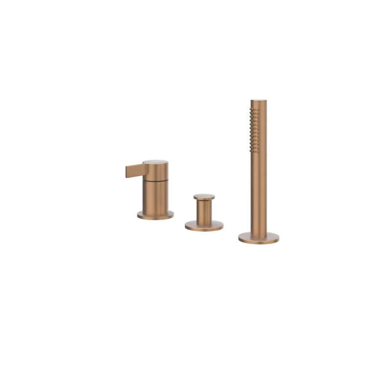Aanbieding Badrandcombinatie IVY Pact 3-gats Mengkraan Met Uittrekbare Handdouche Zonder Uitloop Geborsteld Mat Koper PVD