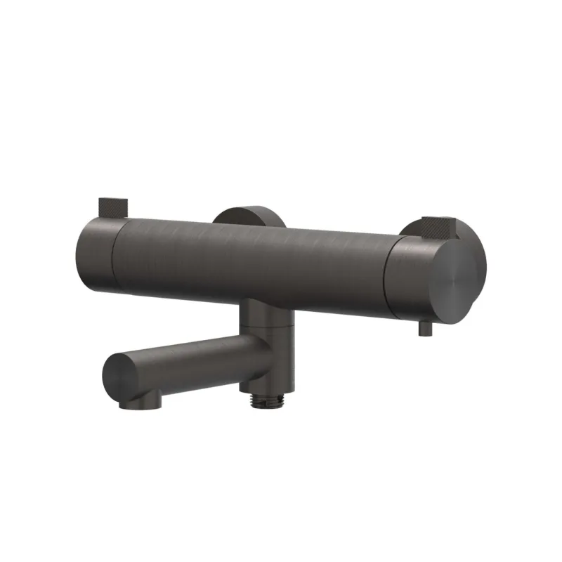 Direct Beschikbaar Badthermostaatkraan IVY Tribe Opbouw Omstel Met Draaibare Baduitloop Met Omstel RVS316 Geborsteld Carbon Black PVD
