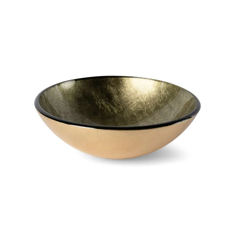 Beperkt Aanbod Waskom Luca Sanitair Vetro Rond 42x42x14,5 Gehard Glas Incl. Wastafelhouder Gold