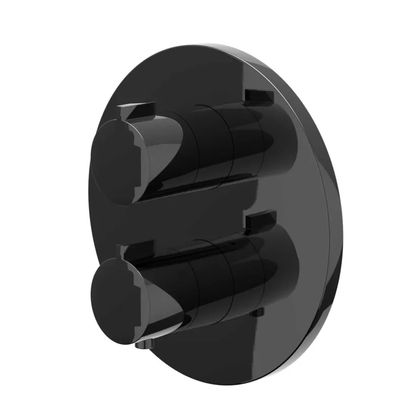 Betaalbaar Afbouwdeel IVY Pact Inbouwthermostaat Symmetry 2-Weg Stop-Omstel Met Rond Rozet Zwart Chroom PVD